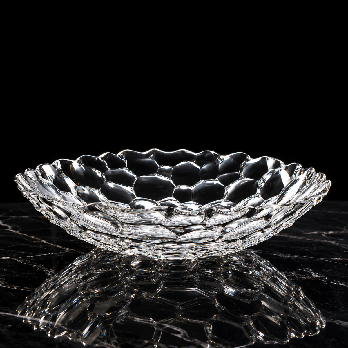 Crystal Serving Plate on black marble