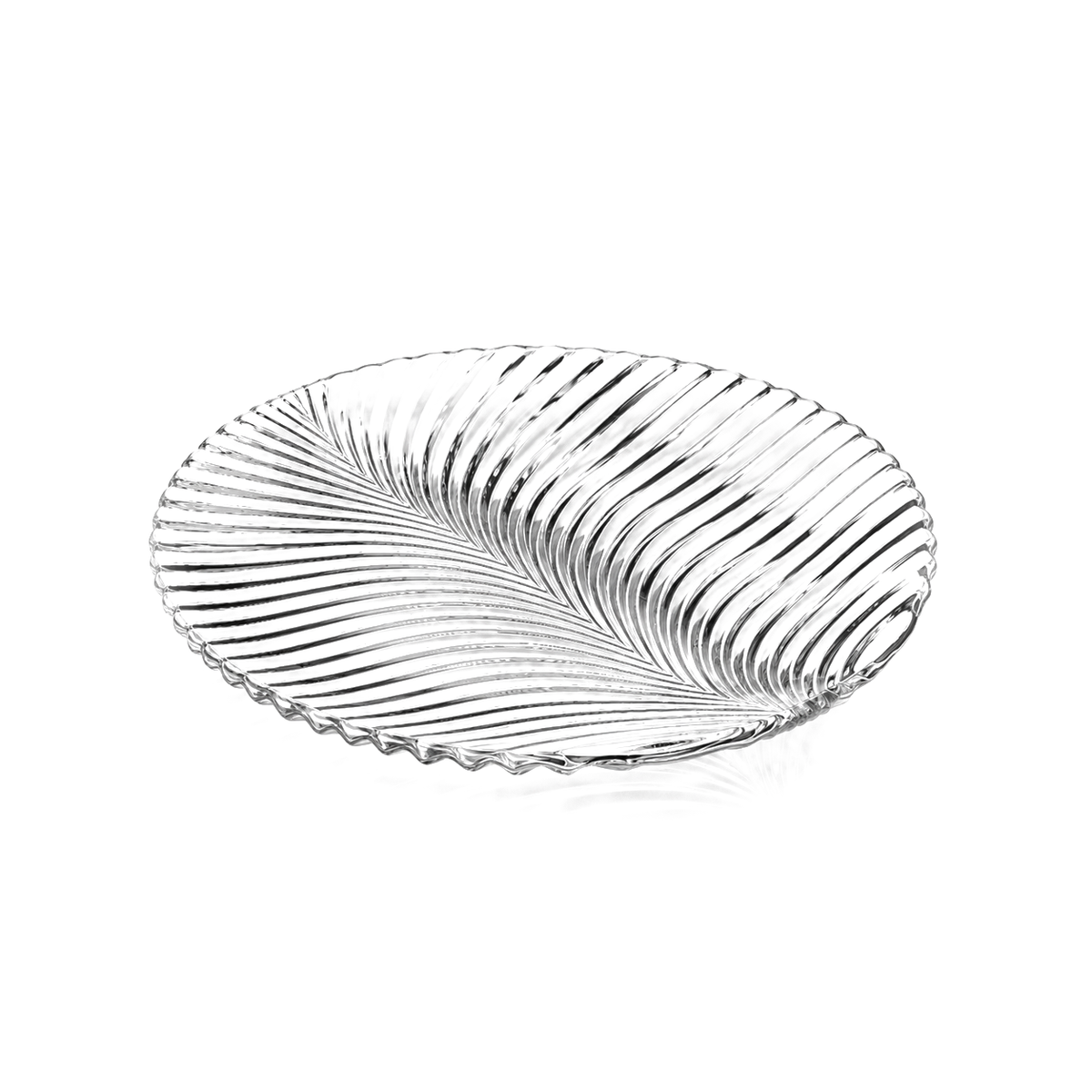 P-502 palm leaf crystal serving plate on white