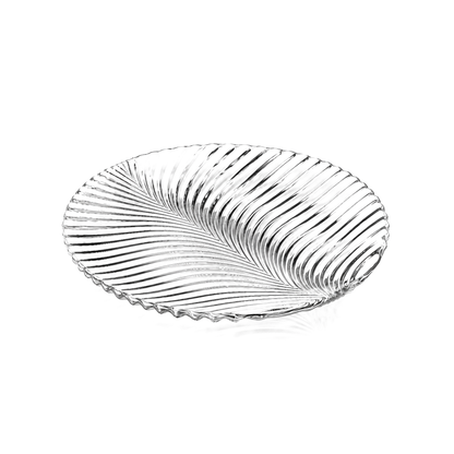 P-502 palm leaf crystal serving plate on white