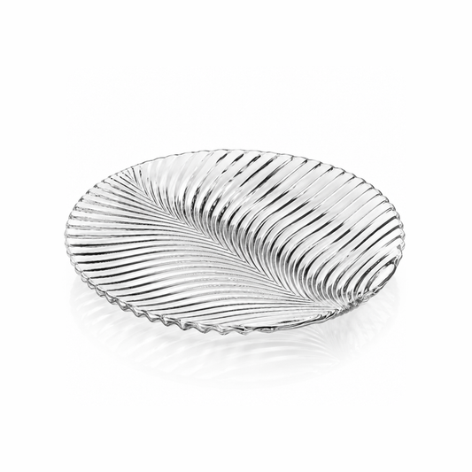 P-502 palm leaf crystal serving plate on white