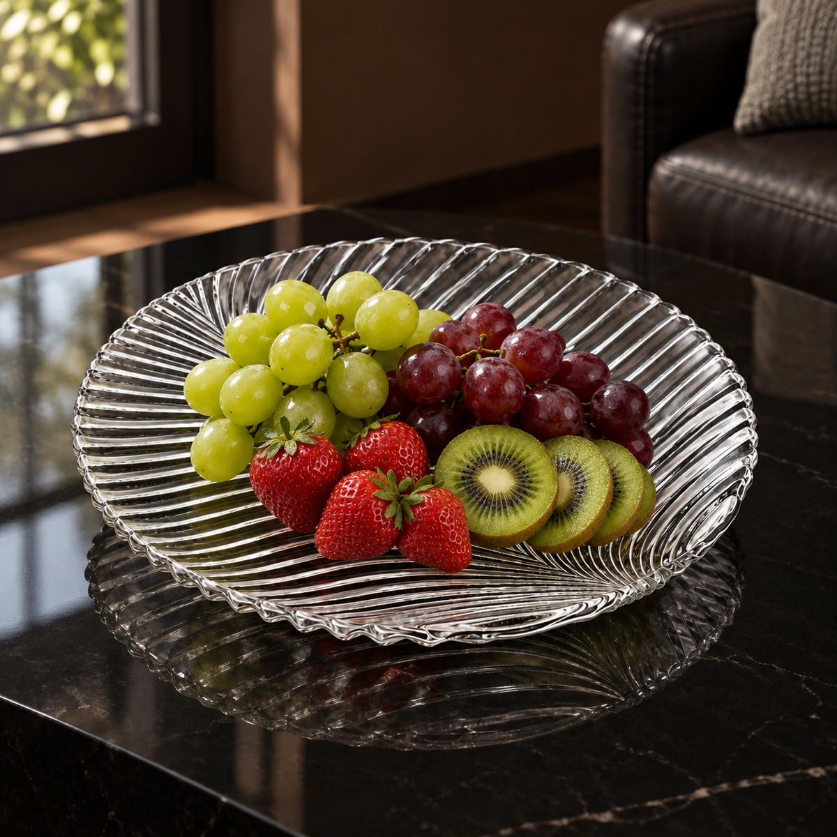 P-502 crystal plate with fresh fruit in a living room