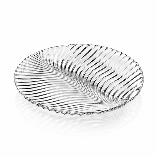 P-503 palm leaf crystal serving plate on white
