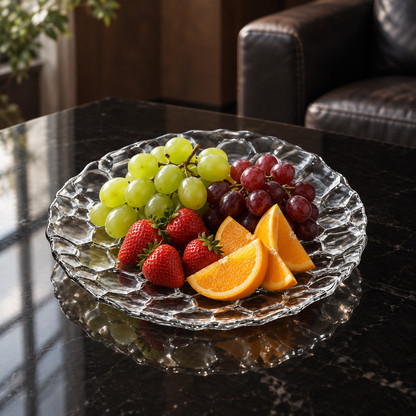 P-504 crystal plate with fresh fruit in a living room