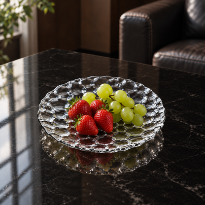P-505 crystal plate with strawberries and grapes in a living room