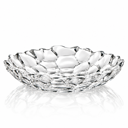 Crystal honeycomb serving plate on white marble