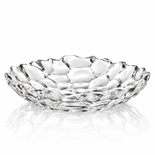 Crystal honeycomb serving plate on white marble