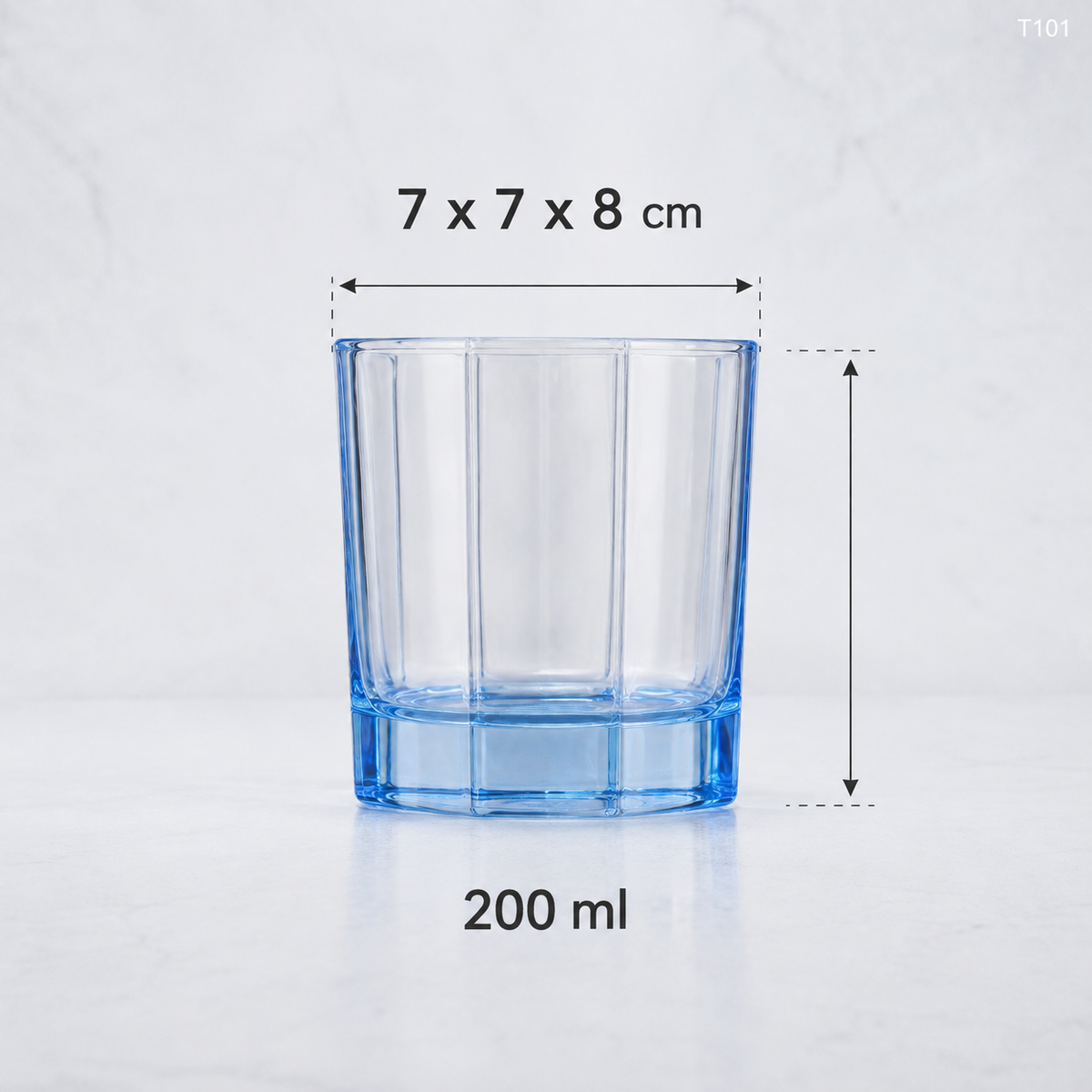 T101 old fashioned lowball glass dimensions 7 x 7 x 8 cm and 200 ml