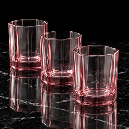 Rose crystal octagonal tumbler on black marble