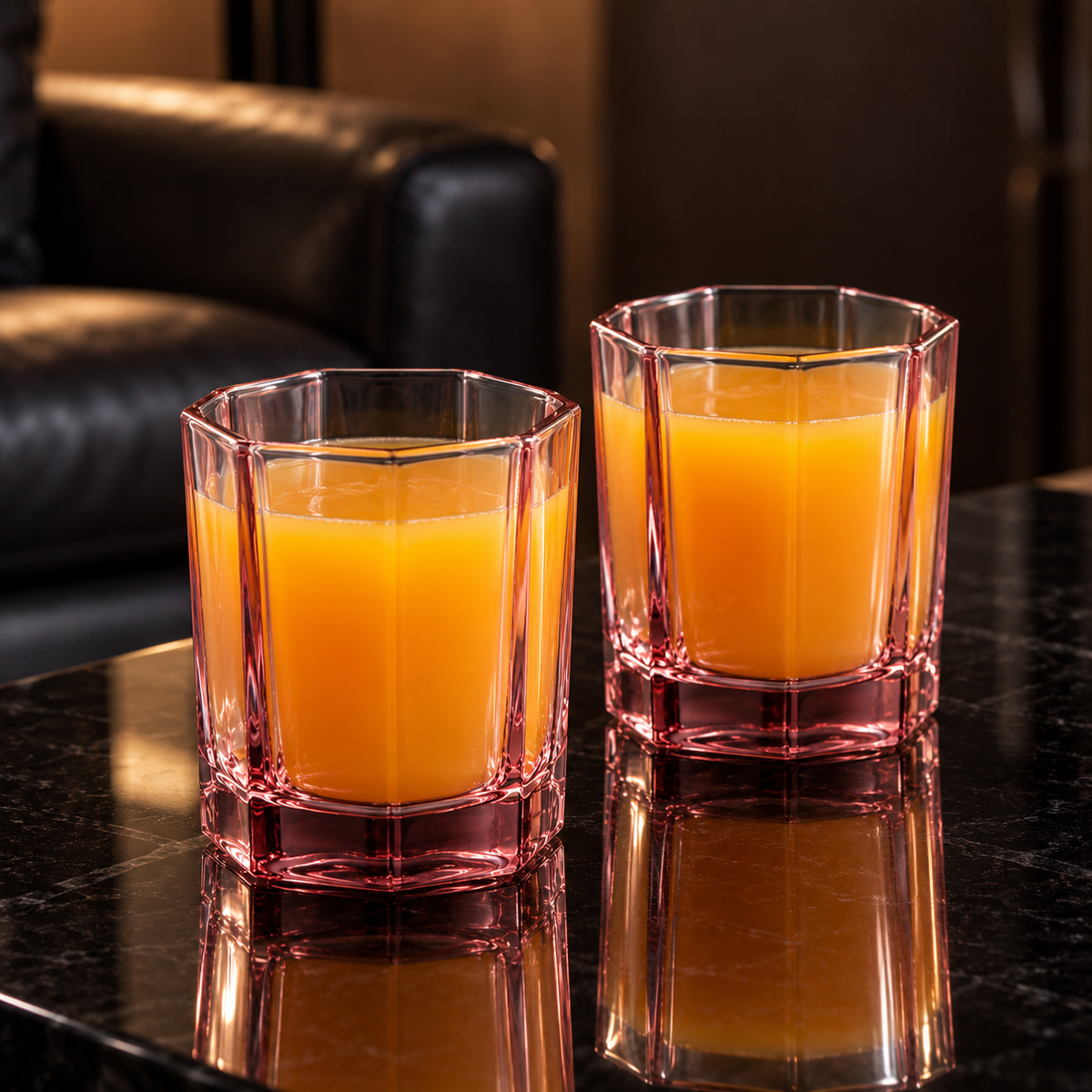 Rose crystal octagonal tumbler in a living room