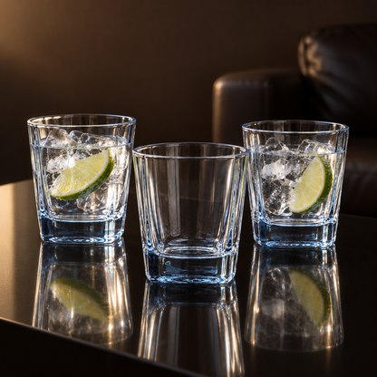 T-102 tumblers with iced water and lime in a living room