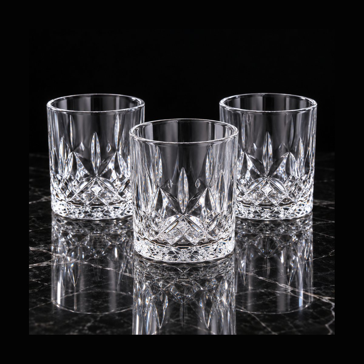 Lowball glasses on black marble
