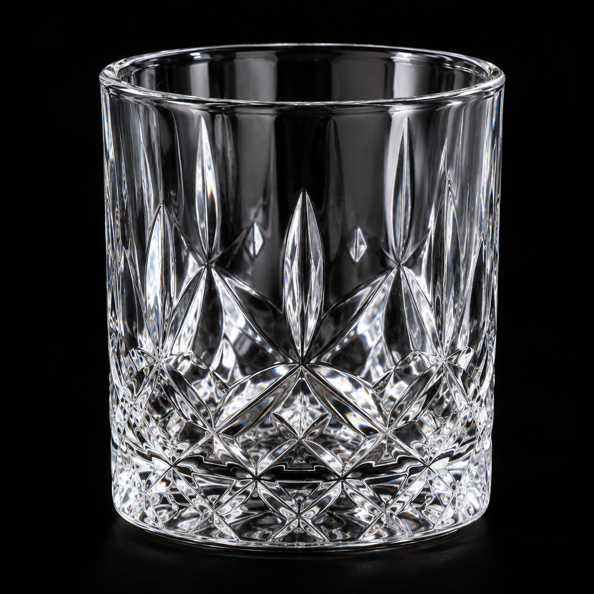 Lowball glass diamond cut close-up
