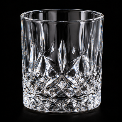 Lowball glass diamond cut close-up