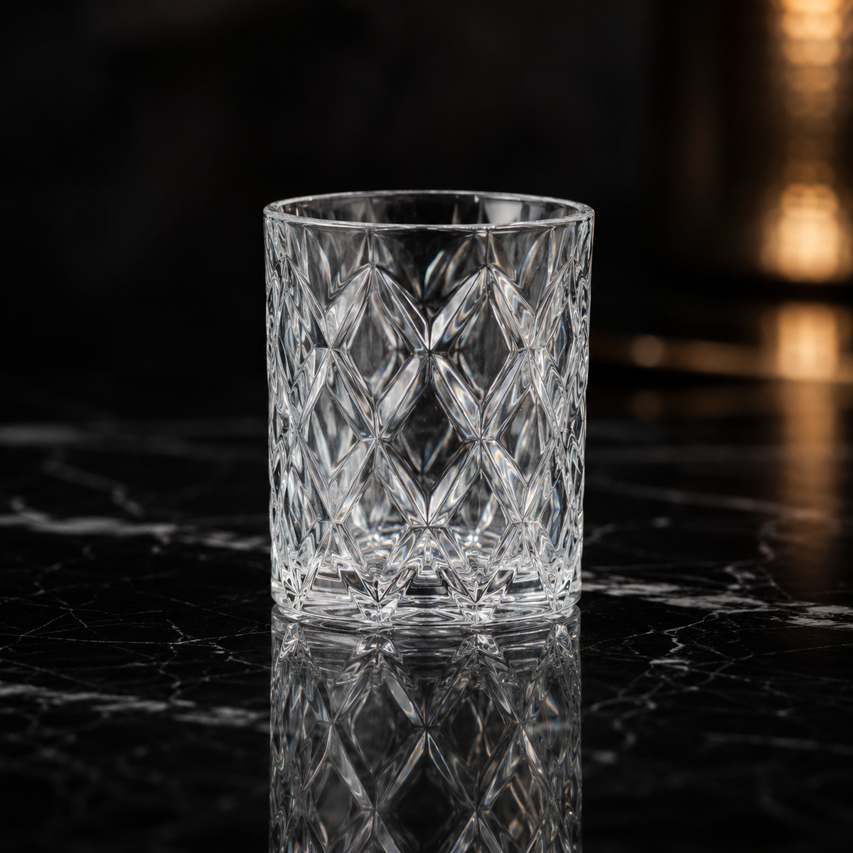 T108 old fashioned lowball glass dark view