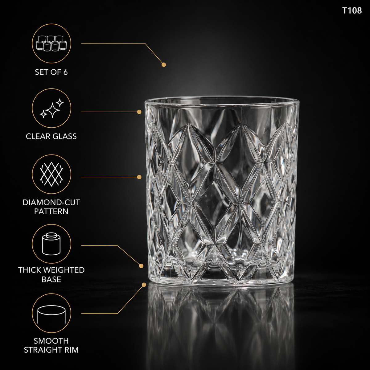 T108 old fashioned lowball glass white background