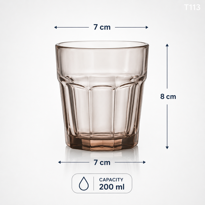 T113 old fashioned lowball glass dimensions 7 x 7 x 8 cm and 200 ml