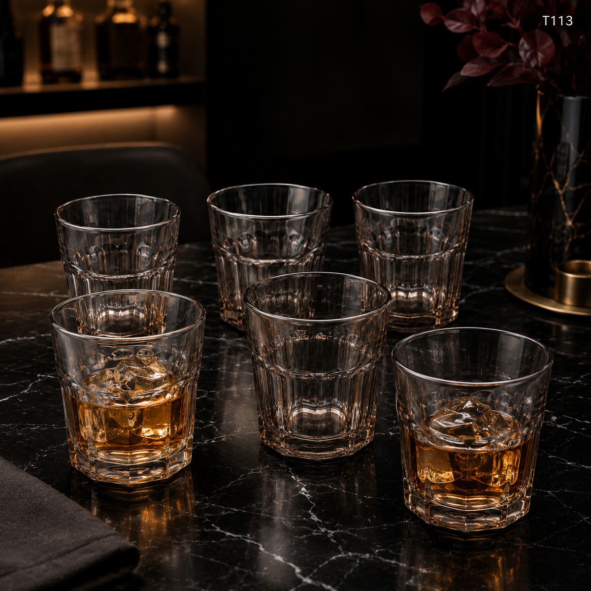 T113 old fashioned lowball glass white background