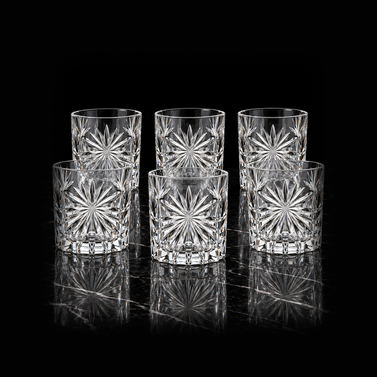 T-121 set of 6 tumblers on black marble
