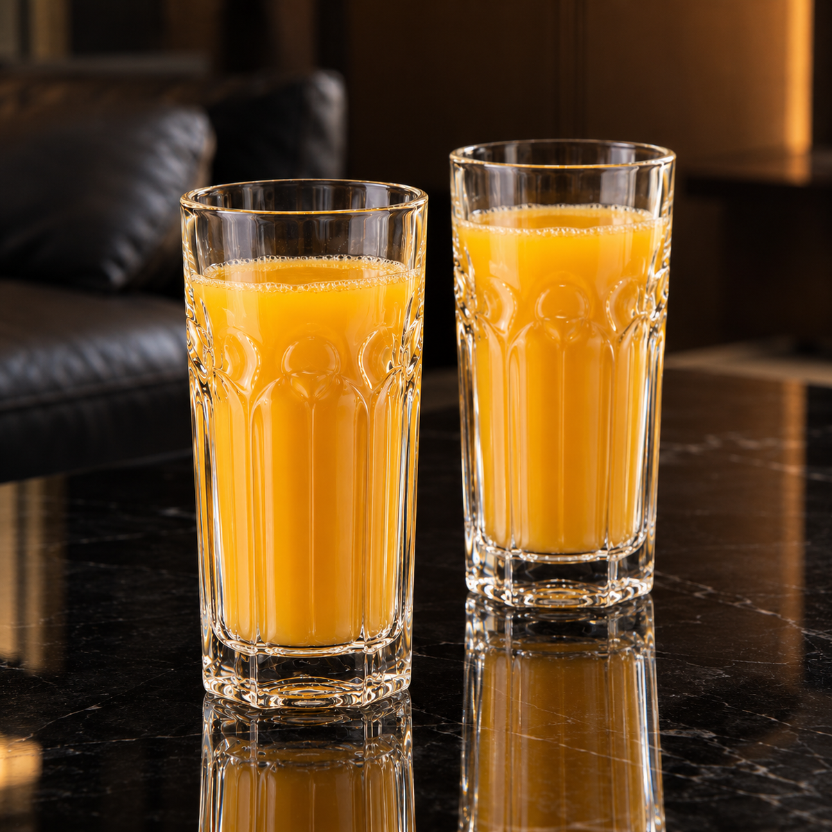 Fluted crystal highball glass in a living room
