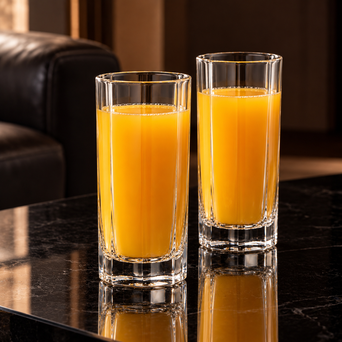Octagonal glass highball tumbler in a living room