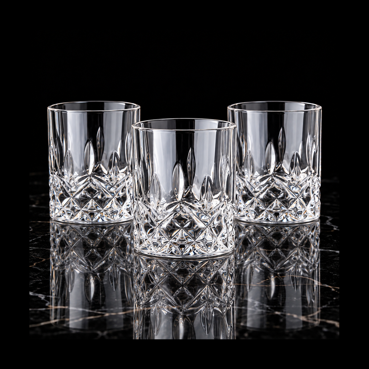 Lowball glasses on black marble