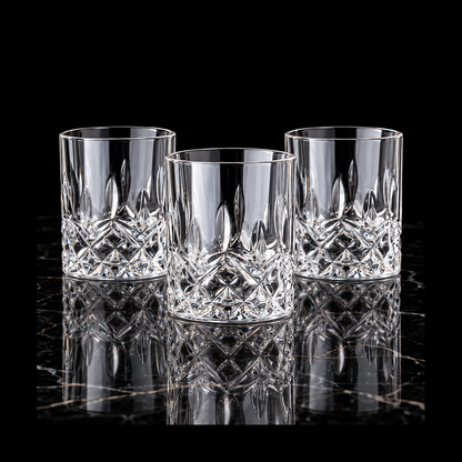 Lowball glasses on black marble