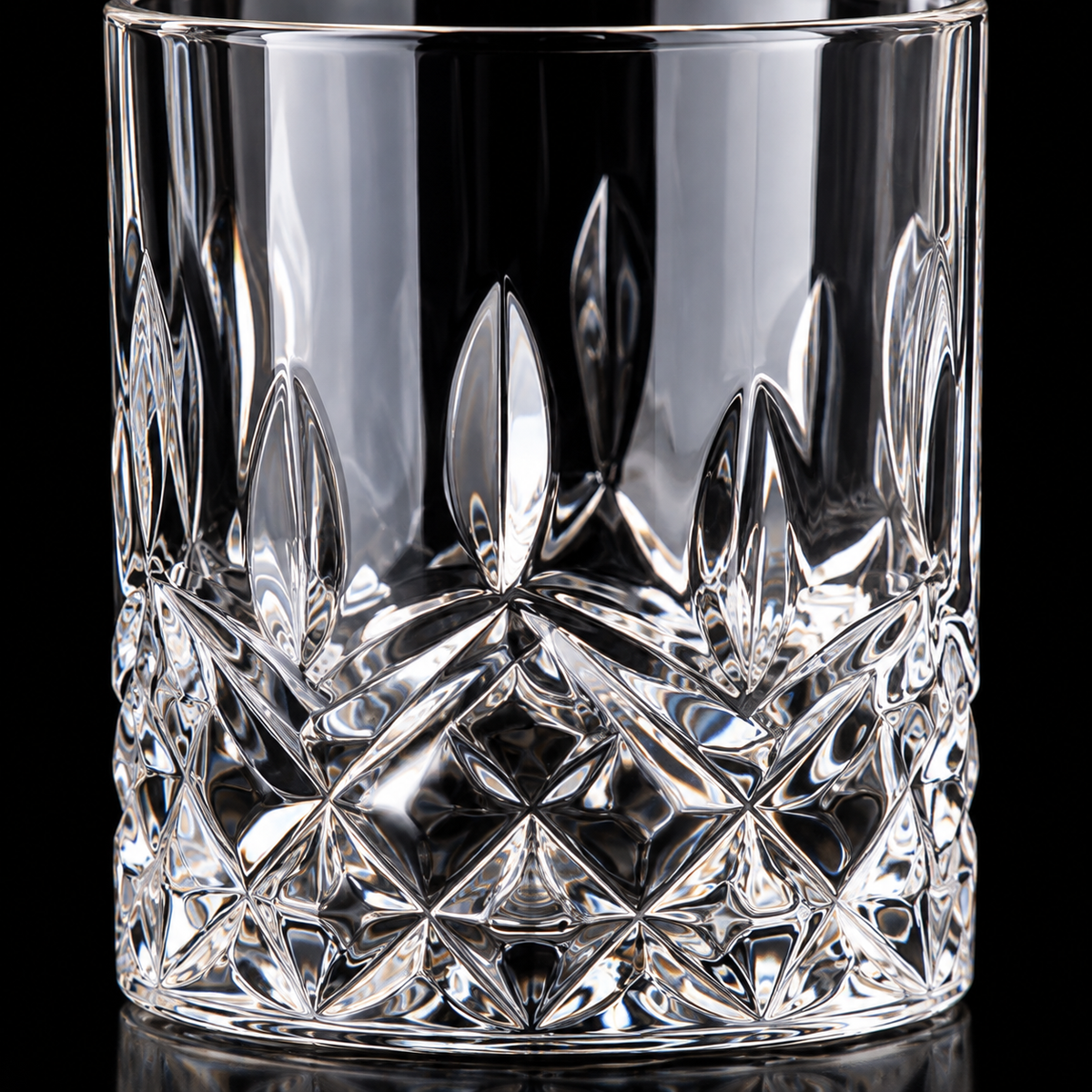 Lowball glass diamond cut close-up