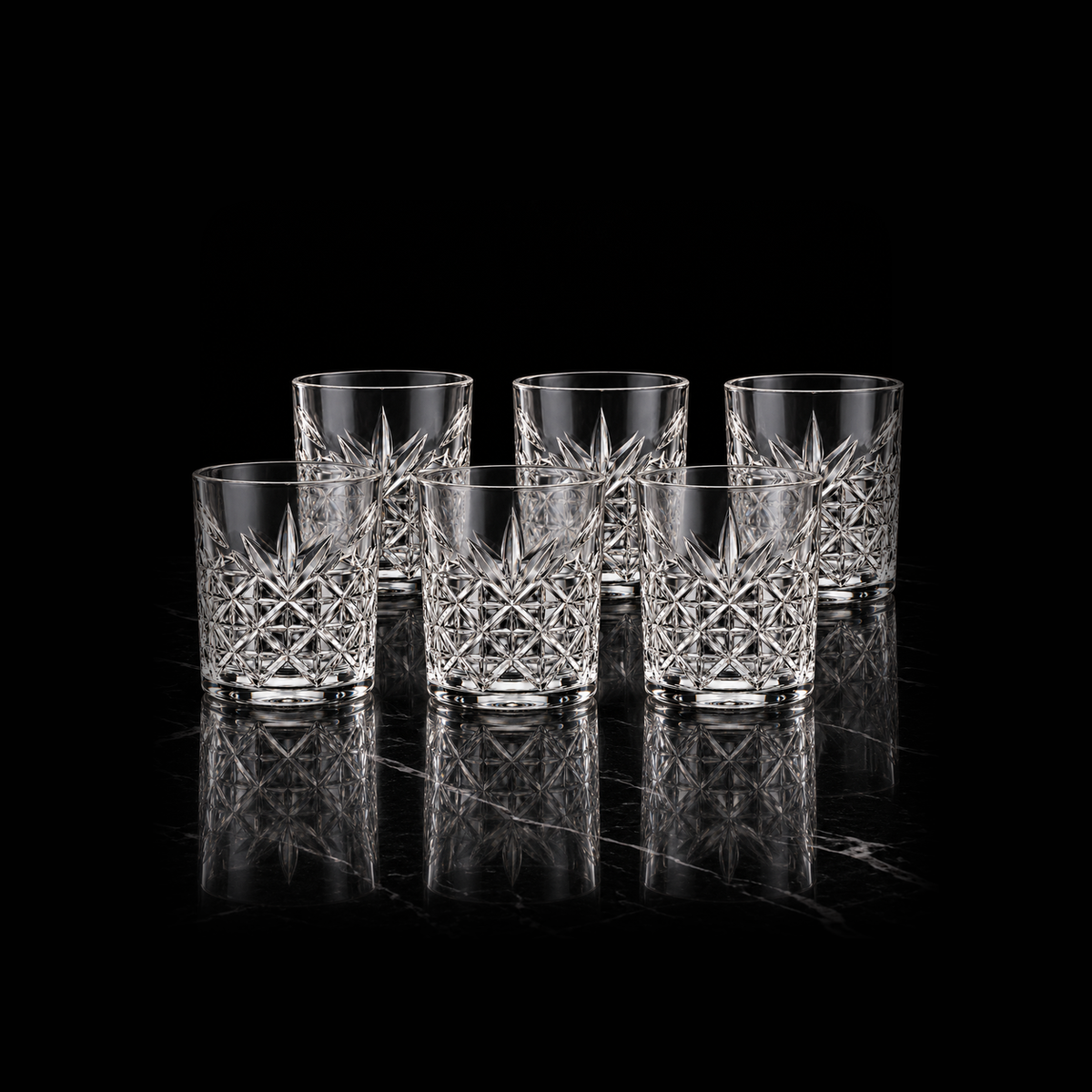 T-226 set of 6 crystal glasses on black marble