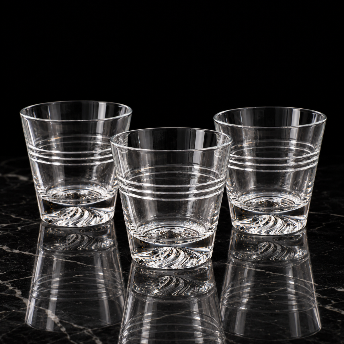 Lowball glasses on black marble