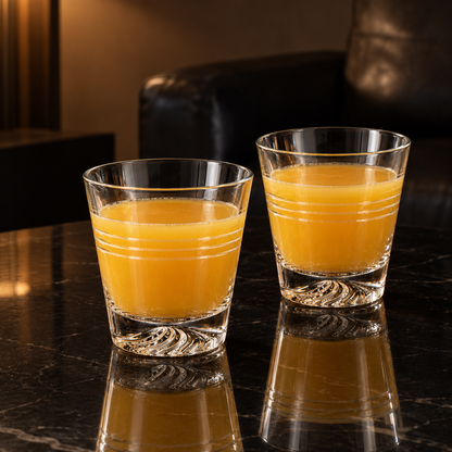 Lowball glasses with orange juice