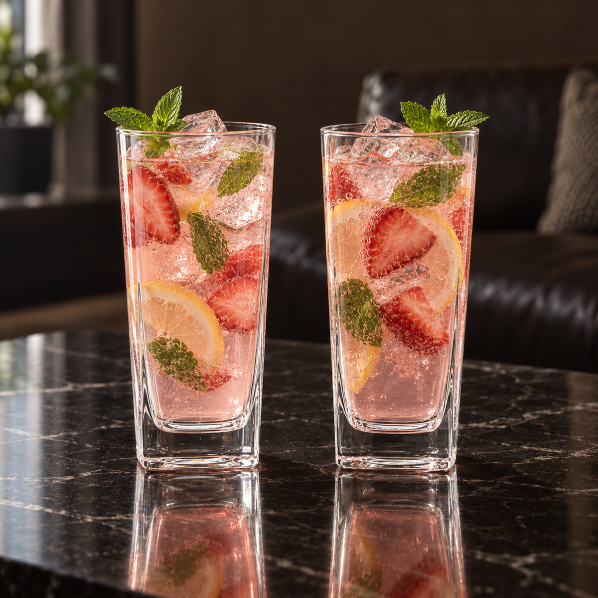T-303 highball glasses with strawberry lemonade