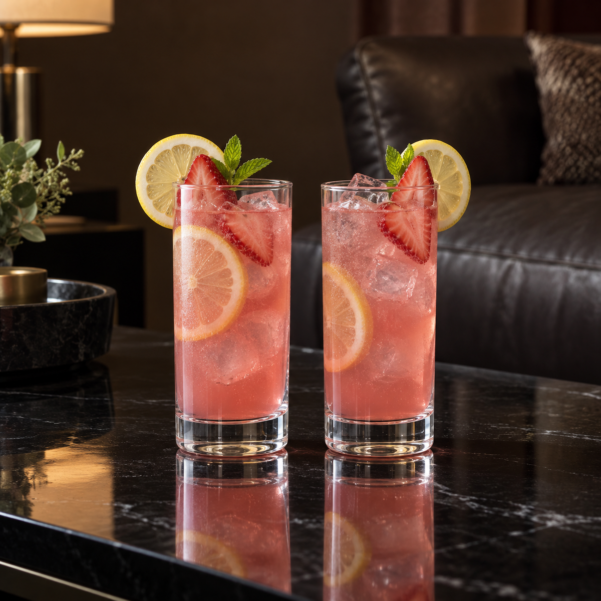 T-305 highball glasses with strawberry lemonade