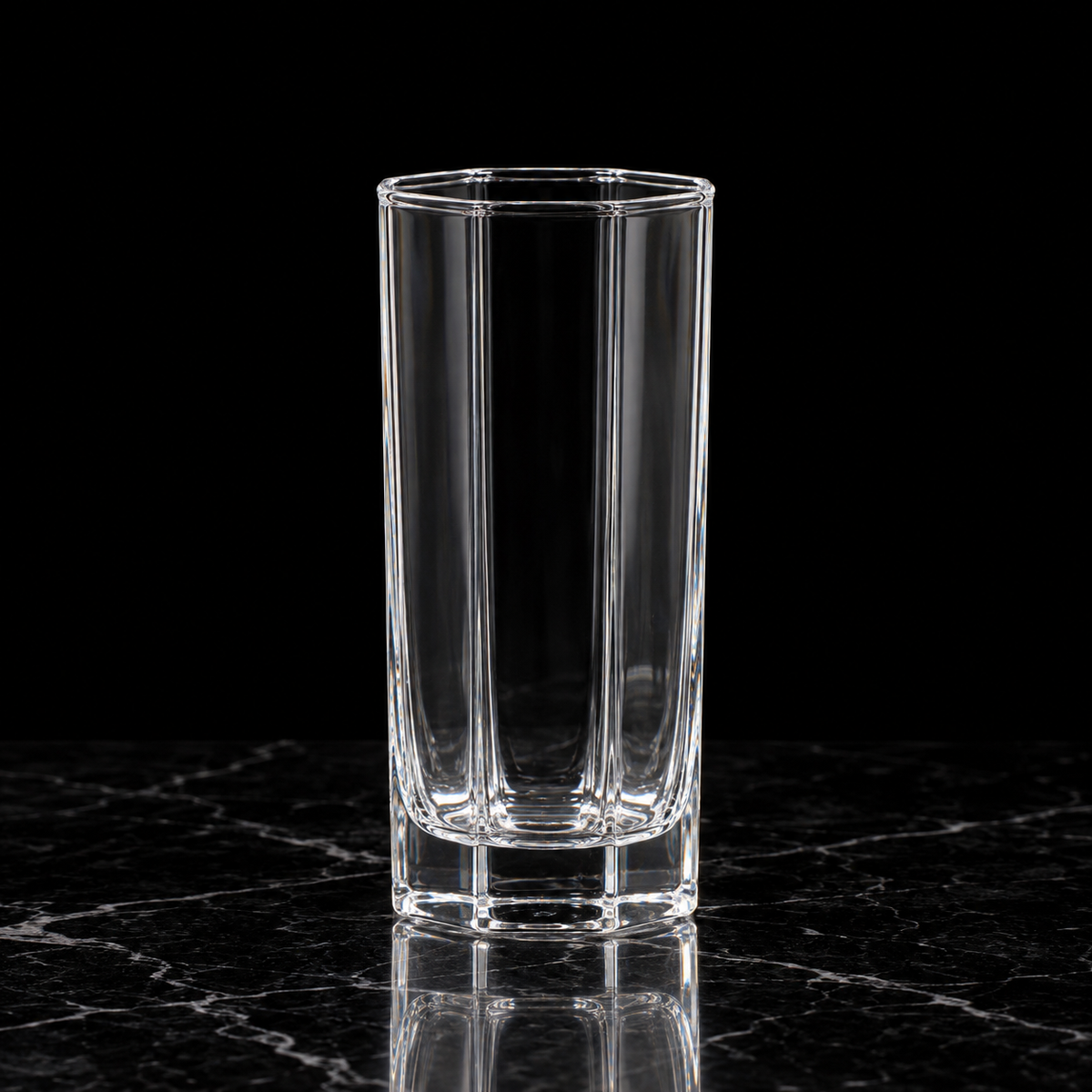 T-306 octagonal highball glass on black marble