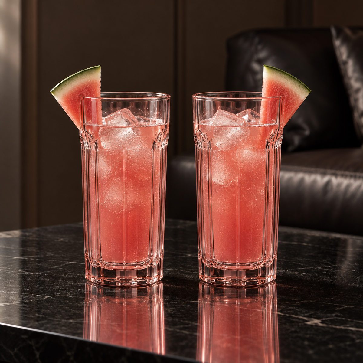 T-402 Highball Glasses with watermelon juice in a living room