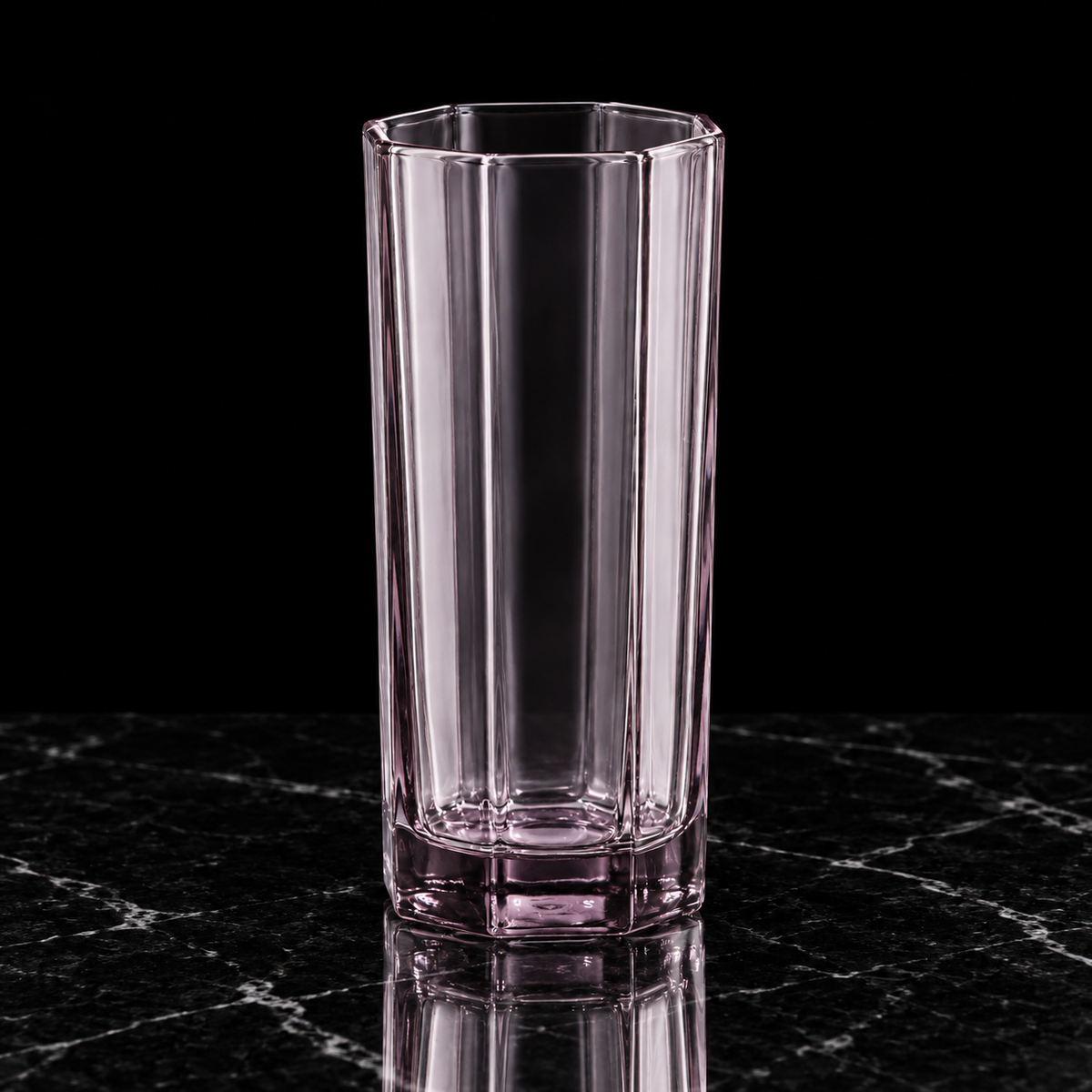 T-404 lavender octagonal highball glass on black marble