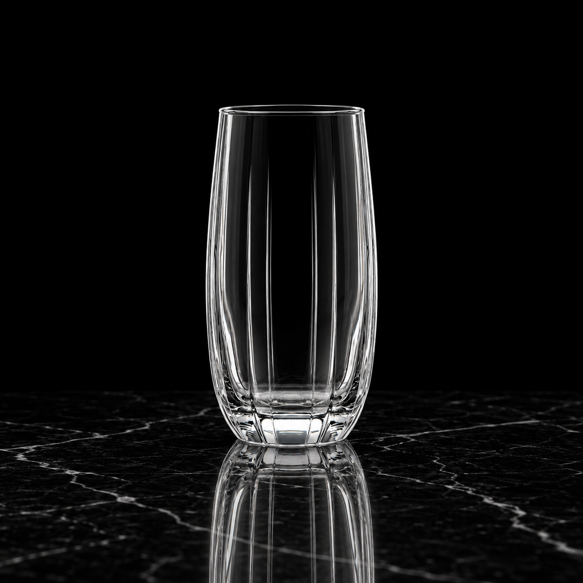 T-417 ribbed highball glass on black marble