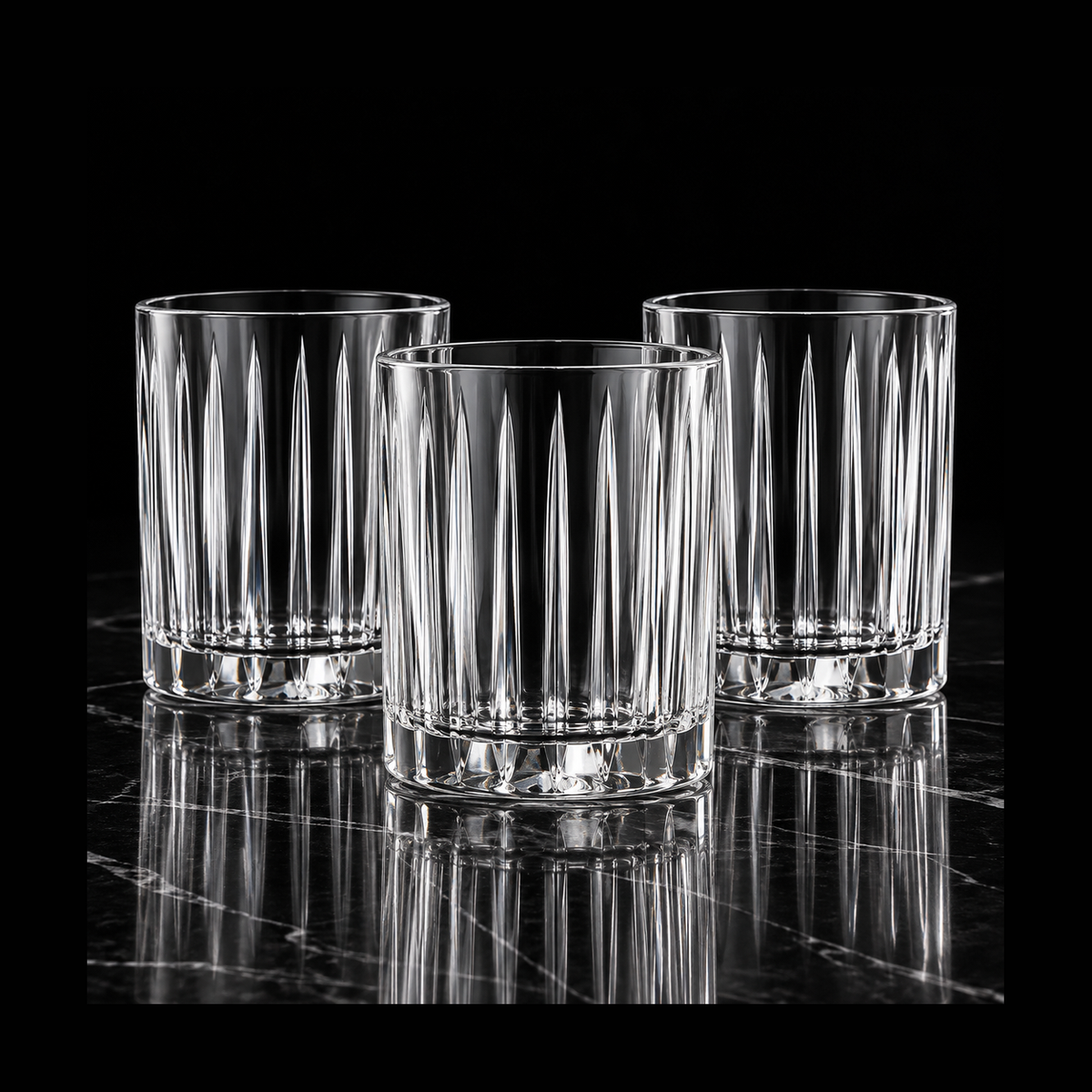 Lowball glasses on black marble