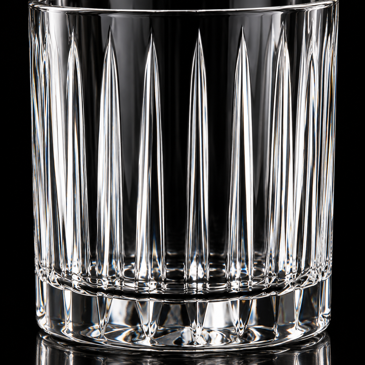 Lowball glass flute cut close-up