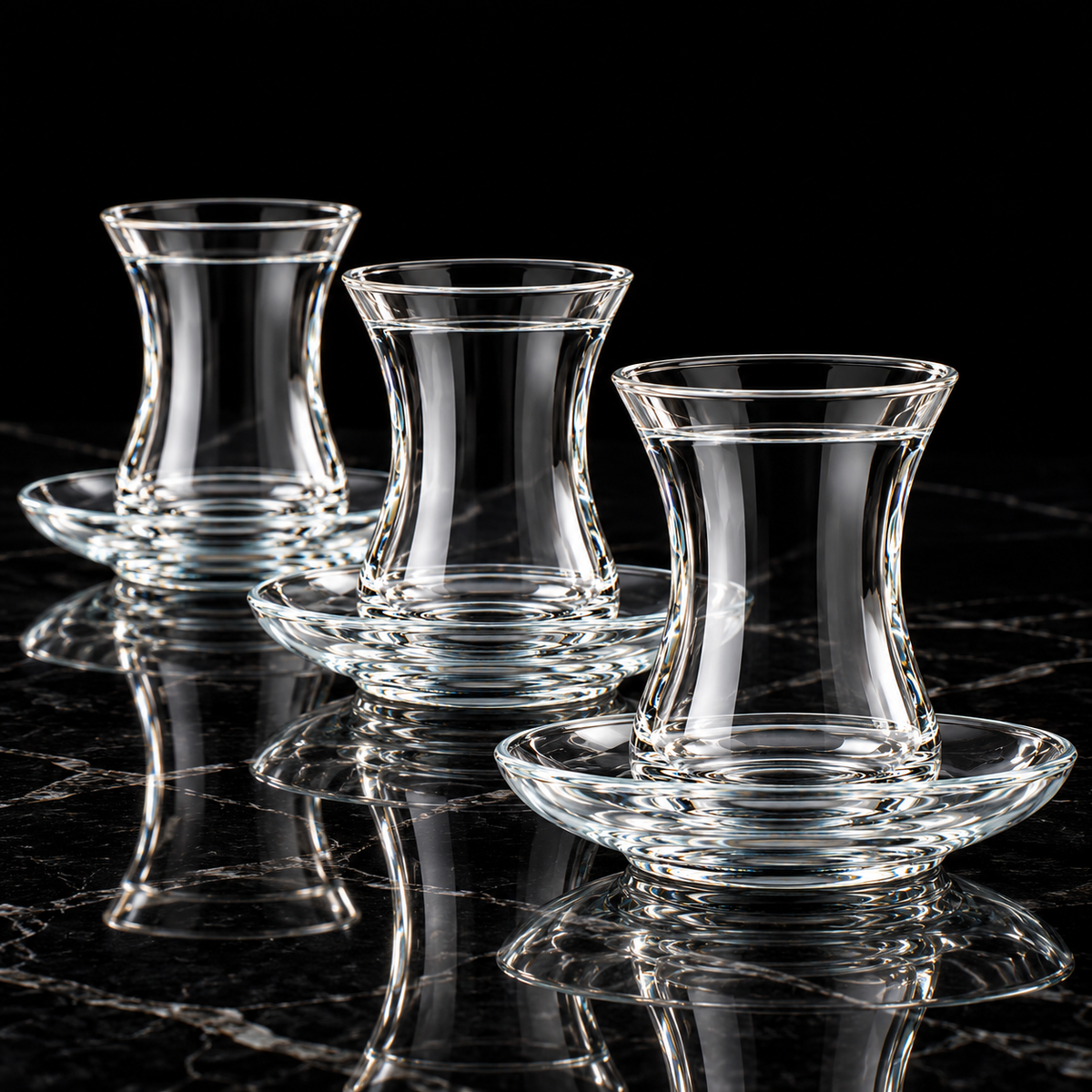Turkish Tea Glasses on black marble