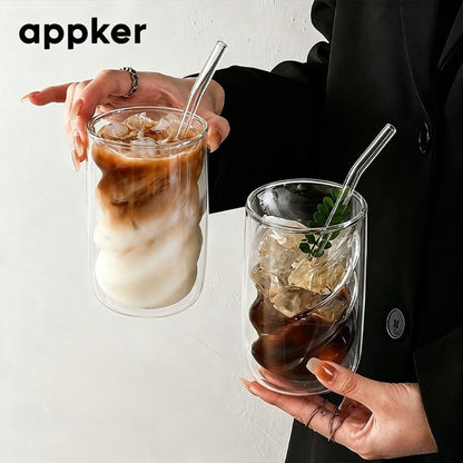 2pcs APPKER Double Wall Borosilicate Glass Mug With Straw Lid & Spiral Cup - Thermal Resistant Suitable For Hot/Cold Drinks 2
