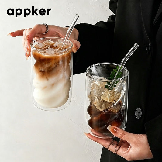 2pcs APPKER Double Wall Borosilicate Glass Mug With Straw Lid & Spiral Cup - Thermal Resistant Suitable For Hot/Cold Drinks 2