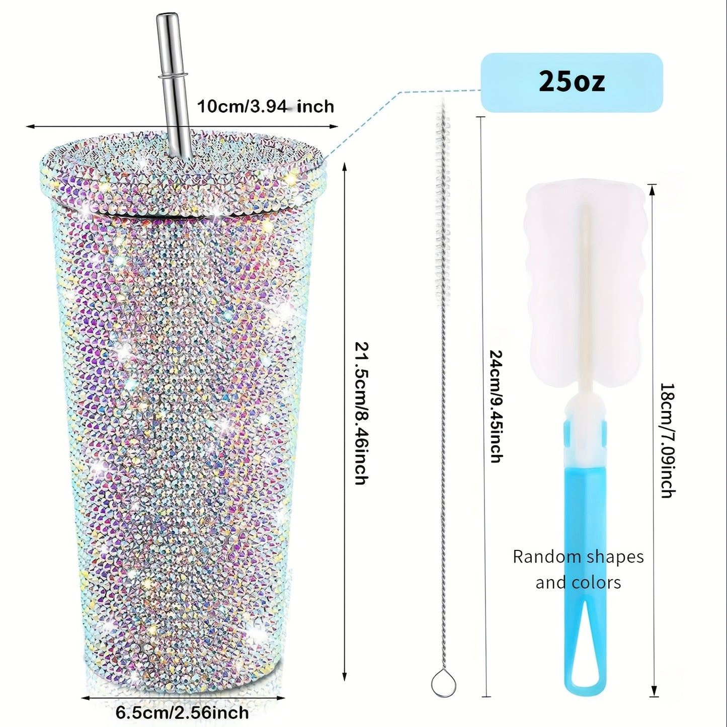 Diamond Insulated Cup Double-Layer Stainless Steel Cup With Straw Stick-On Crystals Rhinestone Coffee Cup Gift Cup Rhinestone-Encrusted