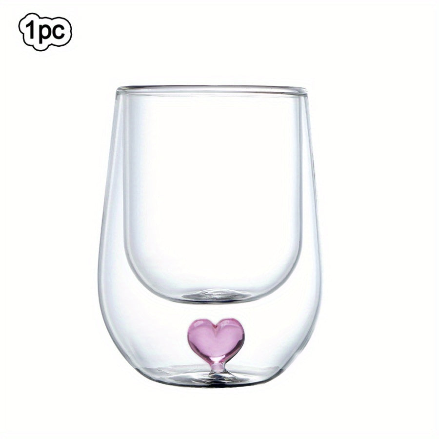 1/2pcs 250Ml/8.5Oz Cute Double Wall Glass Coffee Mugs With 3D Heart Inner