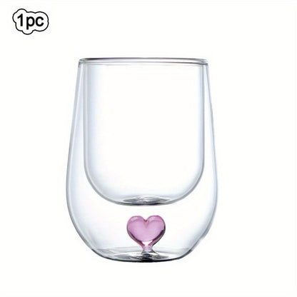 1/2pcs 250Ml/8.5Oz Cute Double Wall Glass Coffee Mugs With 3D Heart Inner