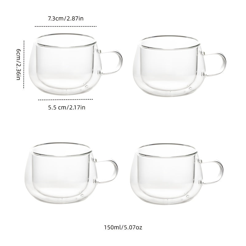 4pcs Set Of Small-Capacity Transparent Double-Wall Glass Coffee Cups With Handles 4