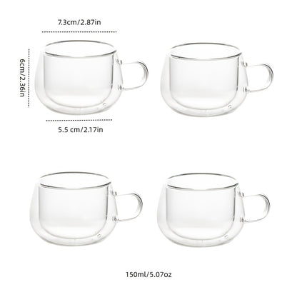 4pcs Set Of Small-Capacity Transparent Double-Wall Glass Coffee Cups With Handles 4