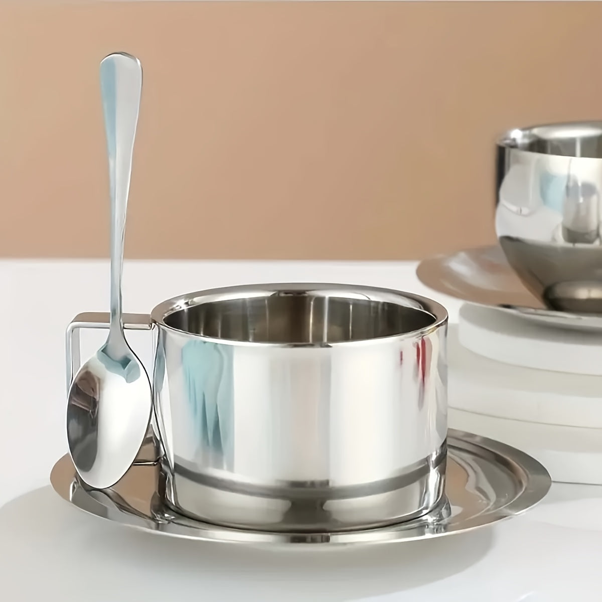 A Set Of 304 Stainless Steel Double-Layer Insulated Coffee Cup Set 4