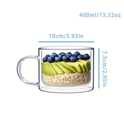 1/2/4pcs 400ml Double-layered Glass Cup With Handle