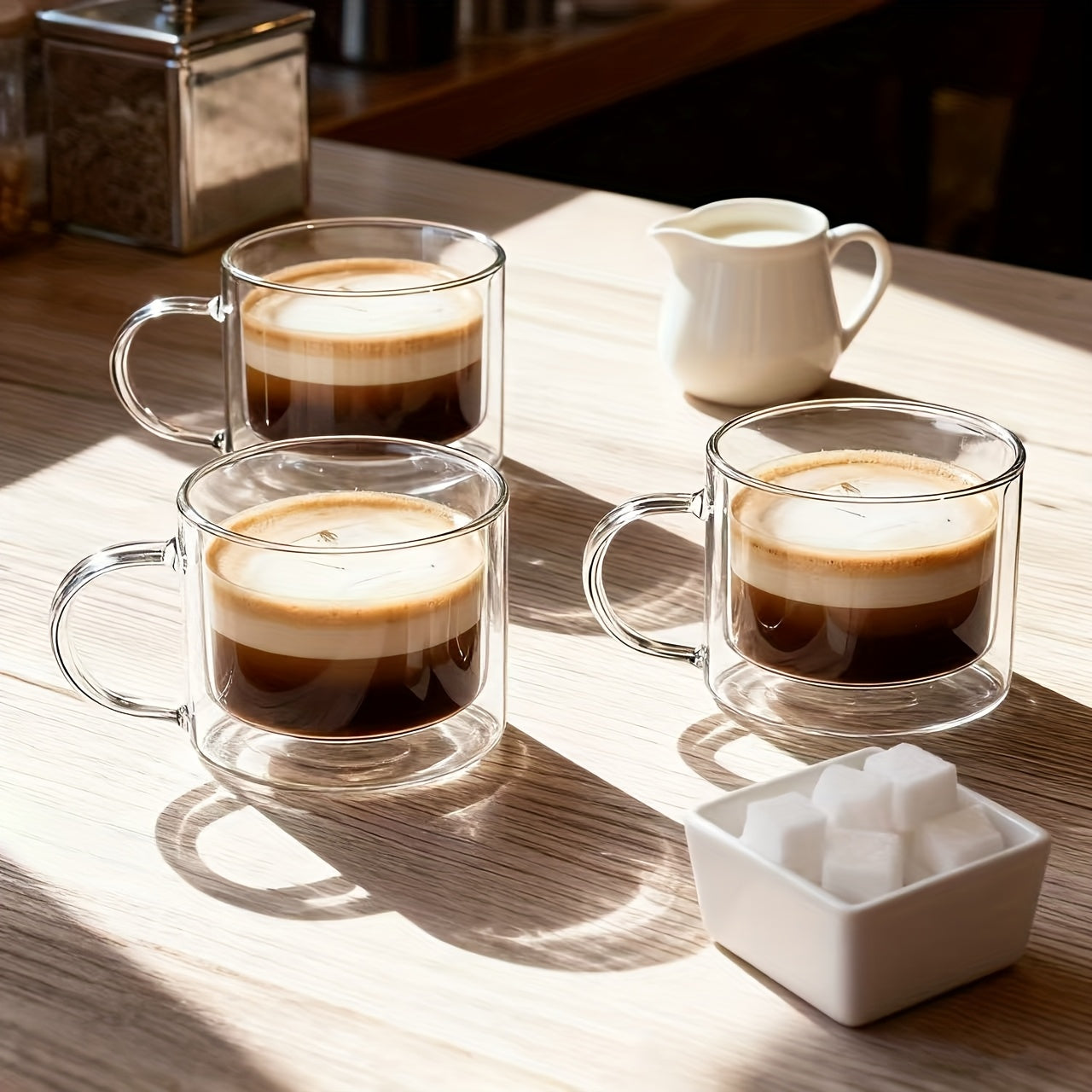 1/2/4pcs 400ml Double-layered Glass Cup With Handle 8