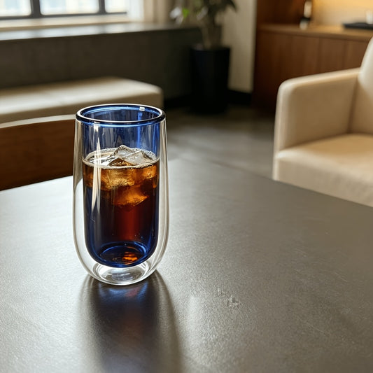 2pcs Double-Layer Glass Cups With Dark Blue Interior